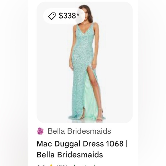 NWT Mac Duggal $725 Plunging Neckline Beaded Gown with Train - Picture 5 of 8